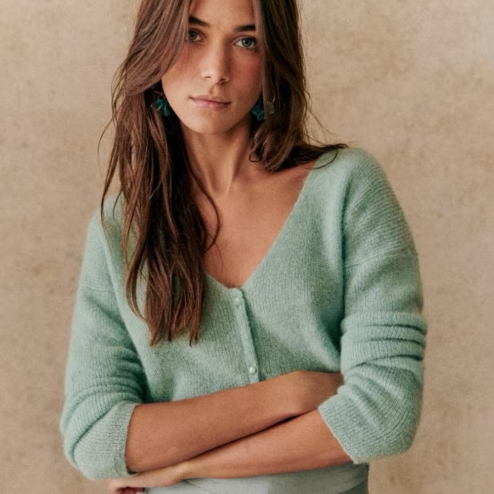 Sezane Barry Cardigan Sea Green - Size XXXL